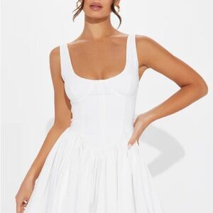 Fashion Nova White Scoop Neck Fit-and-Flare Dress